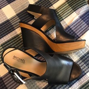 Michael Kors Black Leather 4 3/4” Wedge. Worn Once